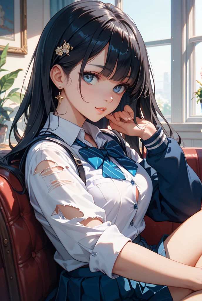 highest quality、High resolution、detailed background、beautiful and detailed face、beautiful and smooth skin、skin texture、
sit on the train、Beautiful teenage girl、(huge breasts:1.2)、two beautiful girls、black hair braided ponytail、
cute色のセーラー服、white sailor collar、Pleated mini skirt with tartan plaid pattern、white knee high socks、white overknee socks、cute花柄パンティー、floral good、underboob、emphasize the chest、emphasize cleavage、She flips up her skirt to show her panties、laughter、sexual expression、panty shot、camel toe、cute