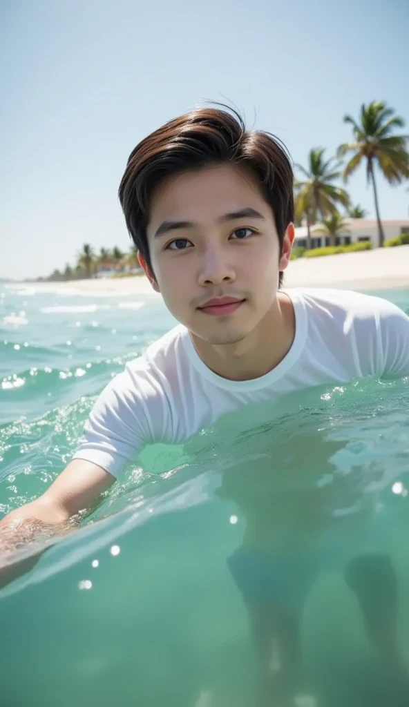 good looking　male　Black Hair　Mushroom cut　swimming　Japanese　cute　Age 25　Beautiful eyes