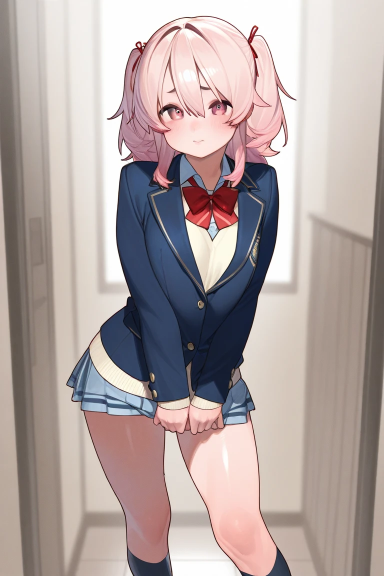 Anna Miller's Uniform, cute girl clerk, customer service smile, leaning down, Emphasized chest, and draw the full body, Nearly taking off your uniform, Undressing, I'm about to take off my panties., I&#39;m a little shy, Neat and clean beautiful girl