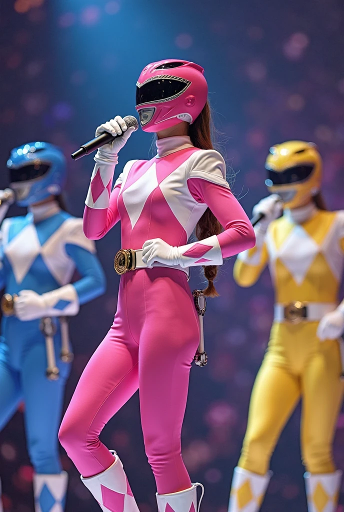 (highest quality)), ((masterpiece)), (very detailed:1.3),8ｋ NSFW, beautiful woman，Power Ranger，Female Pink Ranger and Female Yellow Ranger，wearing a ranger suit，lesbian，Only women appear、their buttocks are touching each other，Both men are clutching their penises.，vr goggles，deep kiss,sticking out tongue，big butt,big breasts，woman with penis，drool、Japanese、black hair、first round