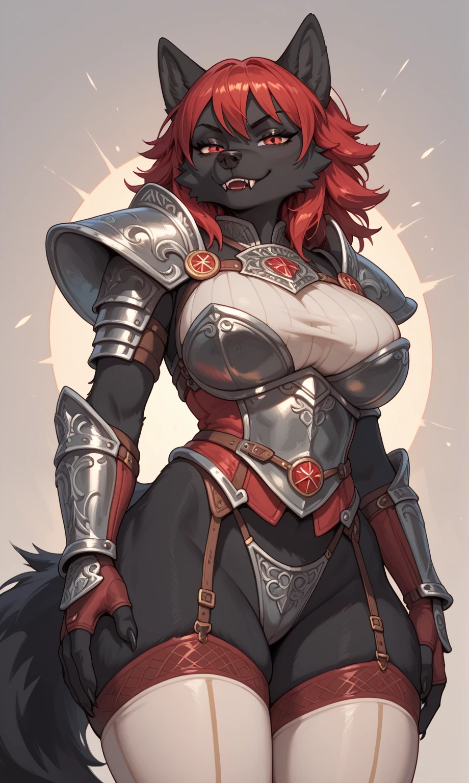(Revealing horse bone armor:1.3), sexy bovine woman, Furry, spotted fur, short red hair, glasses, twin bovine swords