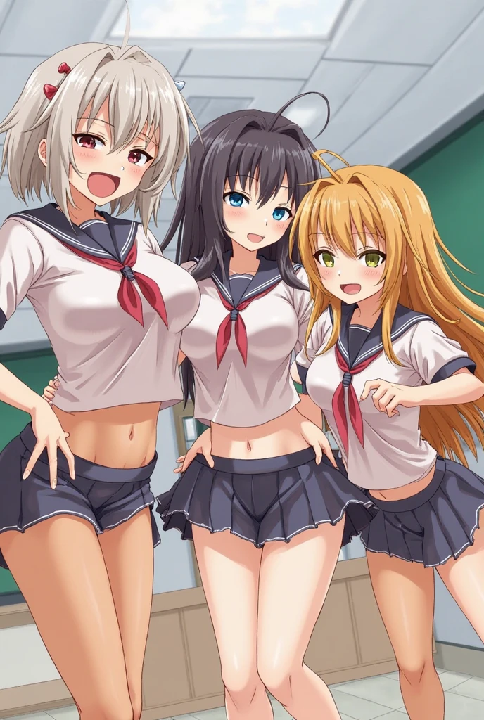 She wore a long black skirt、Group of shirtless schoolgirls、Anime Nipple Erection