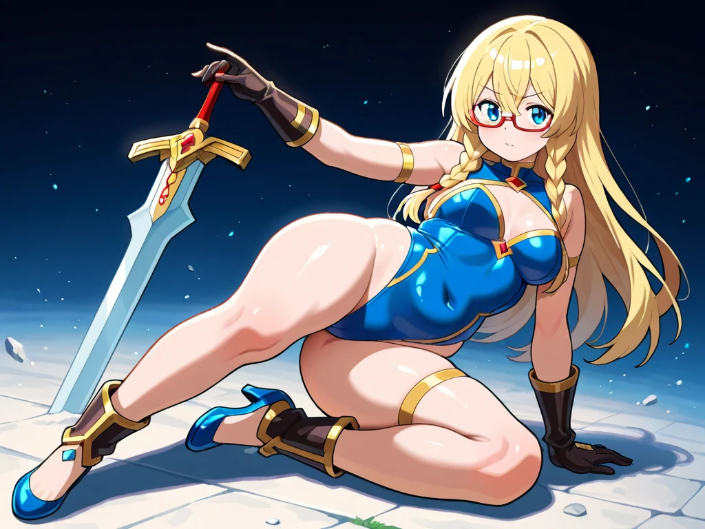 a bit, Warrior Girl, Black high leg swimsuit, sword,armor、Alice