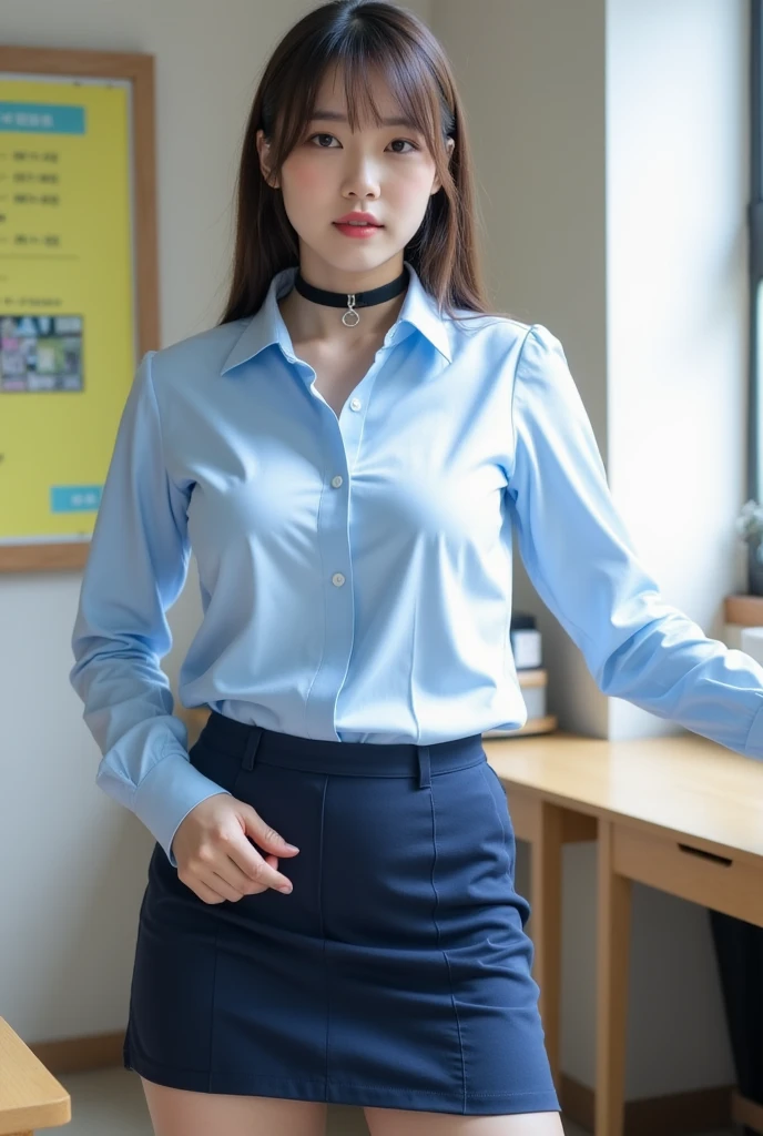(1young woman), kawaii face, (highly detailed face), Amazing face and eyes, (Best Quality:1.4), (Ultra-detailed), (extremely detailed CG unified 8k wallpaper), Highly detailed, High-definition raw color photos, Professional Photography, Realistic portrait, Amazing face and eyes, Pink eyes, indoors, office, (office lady, button shirt, miniskirt,:1.3), brown hair, model, depth of fields, (fine face:1.2),
