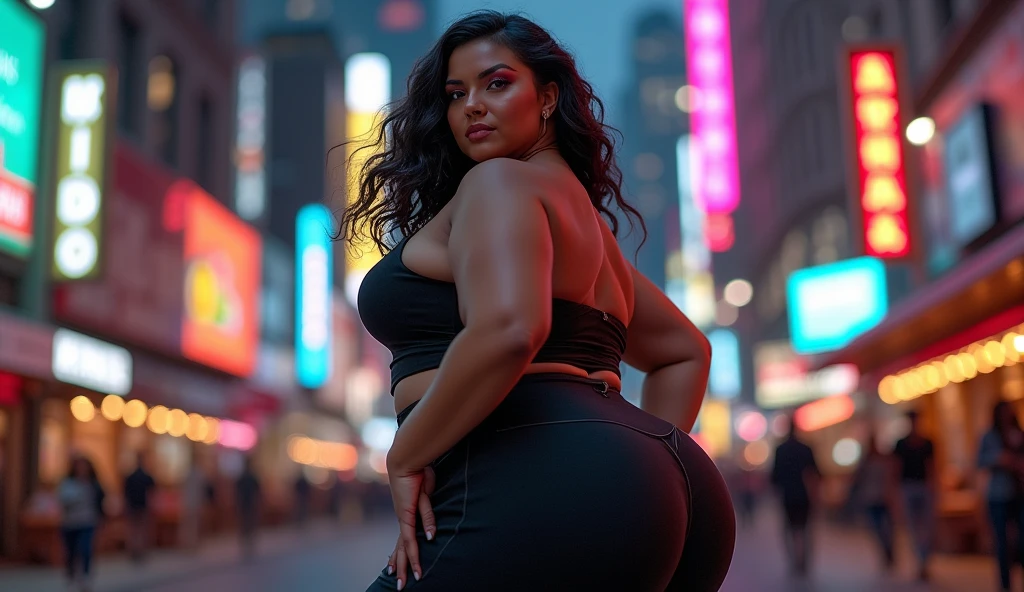 4K Quality, (cute black girl), (big smile), (sexy pose), (black plaid skirt), (black cornrows), ((dark skinned)), thick thighs, big breasted, big ass, (looking at viewer), hazel eyes, (night time), bedroom eyes, (full body), ((oiled up body)), (city background), (perfect face), (perfect body), (perfect eyes), full lips, (hoop earrings), bottom heavy, (light particles)
