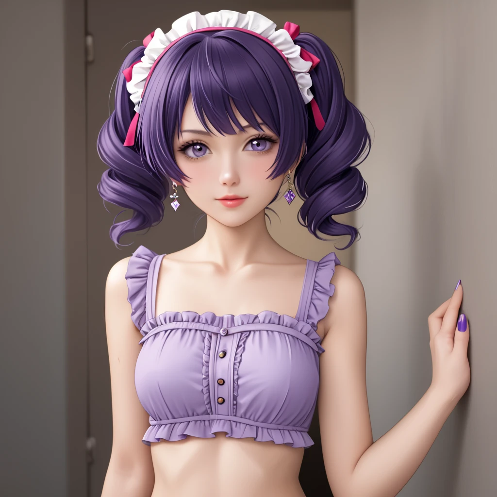 ((best quality)), ((highly detailed)), masterpiece, (detailed eyes, deep eyes), (1girl), dynamic angle, cowboy shot, mlprarity, woman, smile, looking at viewer, ((bright purple hair)), ((blue eyes)), (((one piece strapless swimsuit))), cleavage, (indoor diner), white  bunny cotton tail, (((white wrist cuffs))), ((white collar, bow tie, bunny ears)), woman, sexy, rosy cheeks, large breasts, realistic proportions, headband, hand on hip, curvy body, lipstick, fishnets, curvy hips, busty, leaning forward, hand on counter