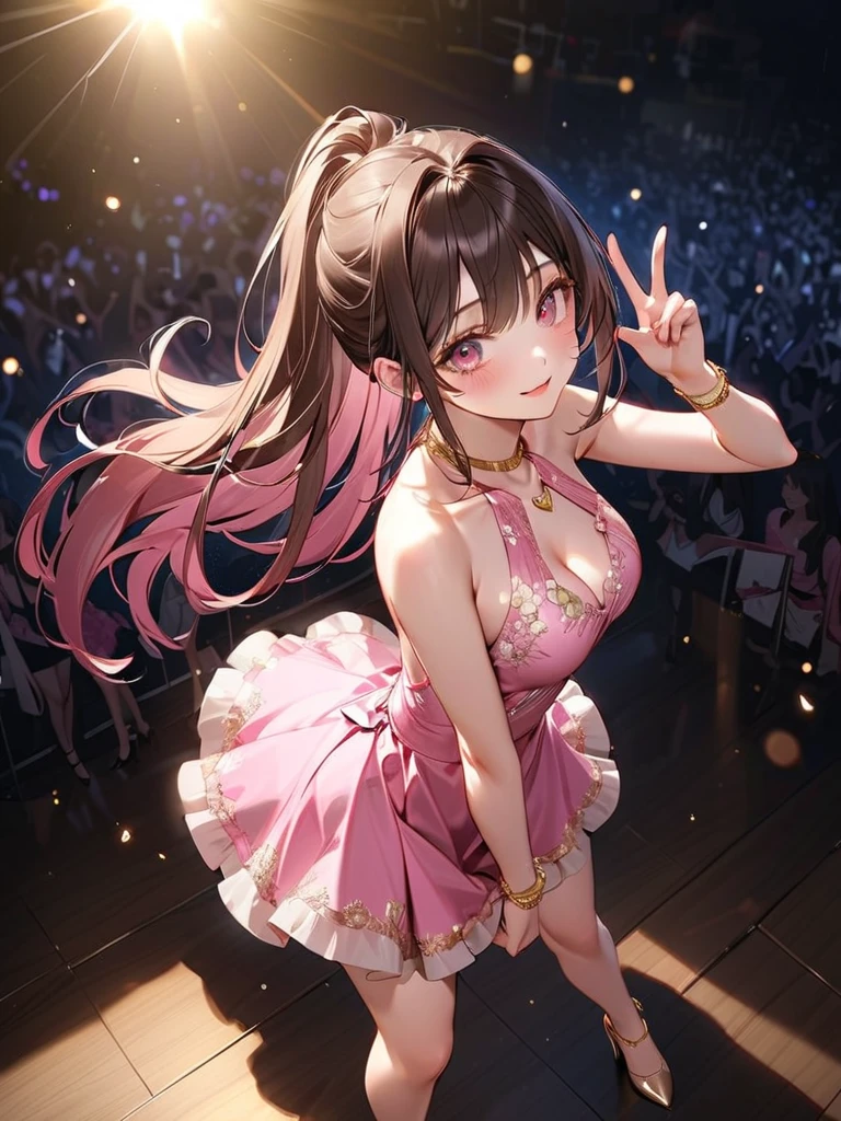 One Girl、Looking at the audience、lovely,
Beautiful pink eyes、Two brown double hair buns , Mole under the eye、Plump and glossy lips、Heart-shaped choca、Dance team uniforms, mini skirt、Her name is May,smile、ー、。.。.。.。.。.。.。.。.。.。.。.。.。.。.。.。.。.。.3D、Realistic、
Dance team uniforms was soaked in the heavy rain, and her chest was wet and transparent.Heavy rain at outdoor concert, Drape clothes、gem、The decoration has been removed、Floral、Lace trim,On a glittering stage、
masterpiece、highest quality、8k、Detailed skin texture、Detailed cloth texture、Beautifully detailed face、Intricate details、Very detailed、
超A high resolution、8k Ultra HD、Film Grain、Best Shadow、delicate、Gazing at the audience、front
