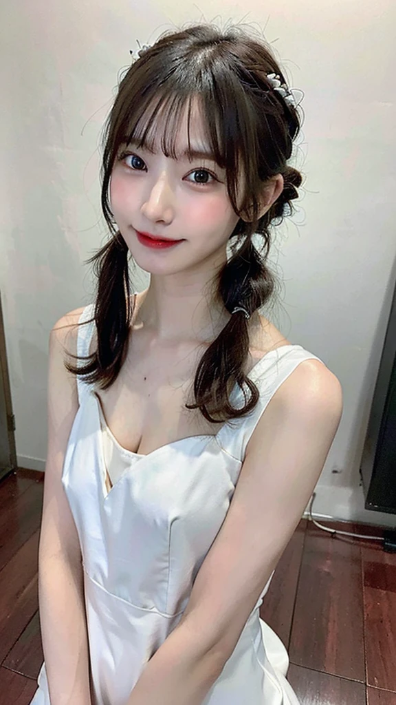 nsfw,((highest quality、8K、master pee:1.3))、1 girl、full nude、A beautiful woman with slim abs as an accent:1.3、wonderful :1.4)、wonderful Detail Face、delicate eyes、double eyelid、soft chest、smiling face、Super exposed cleavage、ponytail、brown hair、20-year-old、big、sea background、big、skin that looks real