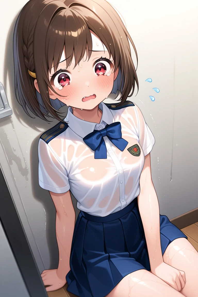 (1 person、alone), Beautiful woman, (High-definition and beautiful eyes)、(Anatomically perfect body), Slender、(nurse、nurse), ((白いnurseユニフォーム、日本のnurse)), (Lying on the floor:1.3), (Bend your legs:1.1), (looking away), (Very detailed panties:1.1), (Pussy juice:1.1), 18-year-old、(Displeased face), tears、(Highest quality)、Black Hair, (half updo:1.1)、(8K, High resolution)、(shy:1.4)、medium breast, (vapor:1.1), (embarrassed:1.3), (locker room)、(bukkake, cum on face:1.7), (nsfw), (ass pov, From above)