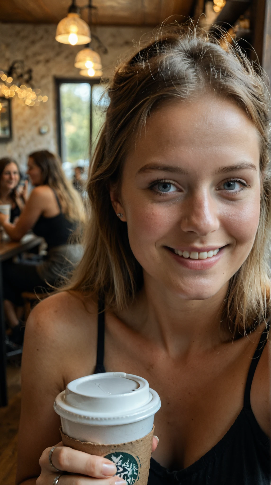 <lora:MarieHarper:0.8>, full color portrait of a young woman, having coffee at a vintage cafe, smile, natural light, RAW photo, subject, 8k uhd, dslr, soft lighting, high quality, film grain, Fujifilm XT3