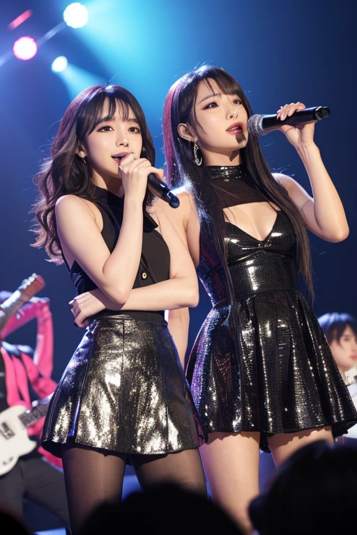 K-pop idols performing on stage, amazing stage effects, photorealistic
