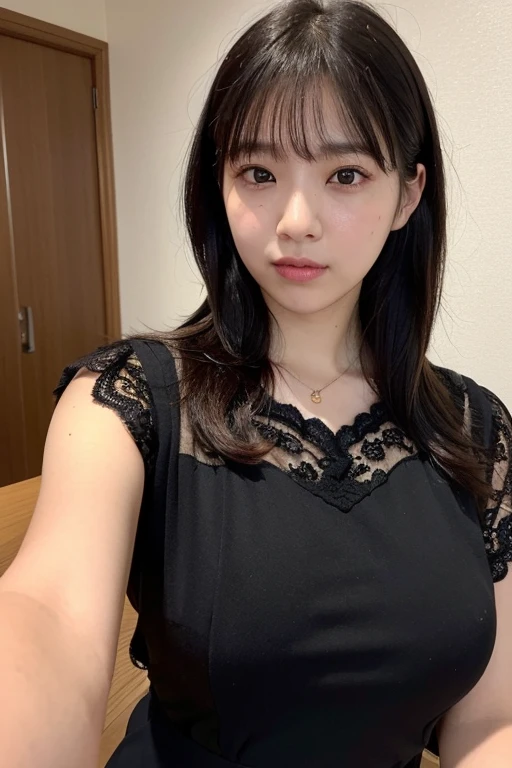 One 50-year-old woman、smile、Big Breasts、Black Lingerie、(Corridors in Japan、Some of her hair is sky blue:1.4)、White wall、(A room with a white wall and a window)、((highest quality、8k、masterpiece:1.3))、Ultra-high resolution、(photoGenuineistic:1.4)、RAW Photos、Japanese,(Detailed aspect)、Genuine、Photographed in natural light、Highly detailed face and skin texture、Highly detailed lips、The correct state of the human body、Shortcuts、Black Hair、Various poses、Natural color lip、Upper Body、Beautiful pose、Arms raised pose