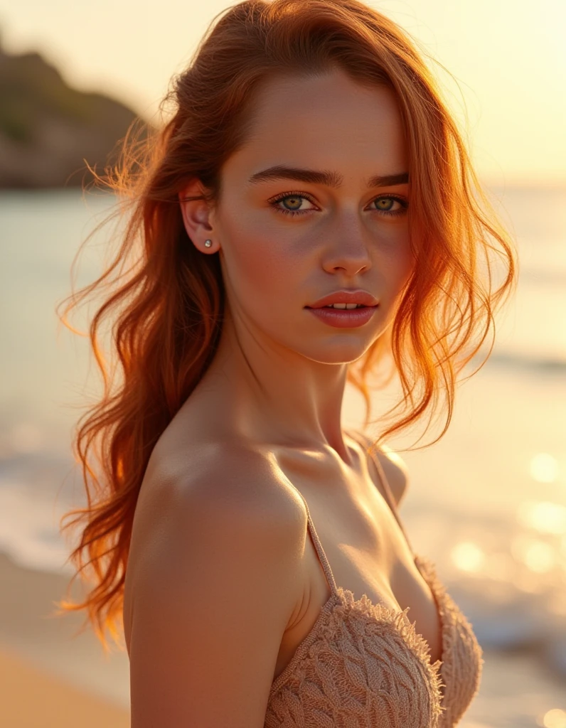 1 girl in, 18 years, standing on a pier overlooking the sea , Alone, aesthetic work, Irish, ginger wavy hair, shoulder length hair in the wind, grey eyes, light gray eyes, Pale skin, A-cup, big breasts, naked body, (textured skin, skin pores:1.1), Goosebumps, half body shot, wearing a yellow top, hard nipples, wearing a seductive white thong, photo sexy, shaved pussy, Perfect vagina, (Extremely detailed 8K wallpaper), Soft lighting, high quality, film grain, Fujifilm XT3 Sharp Focus, f 5.6, 50mm, High detail, sharp focus,(natural light), crazy details, Complex details, hyperdetailed, windy weather, sunny, ealy afternoon sunny lighting