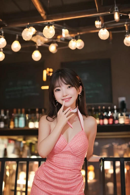 (Best-quality, Masterpiece, Ultra-High-Resolution, (Photorealistic:1.4), Raw Photo, depth of field, professional lighting, perfect anatomy, extremely details), (at midnight, on Japanese-main-street), 1girl, 15-years-old, the most famous Japanese idol, (((wearing cocktail-dress with sexy-design))), (((innocent smile))), dynamic pose, ((((extremely beautiful and extremely realistic skins)))), (extremely cute face like the most popular Japanese idol), ((((extremely cute and extremely big black-round-eyes)))), (extremely beautiful black-long-hair), (extremely cute long-eyelashes), (extremely cute lips), (perfect body)
