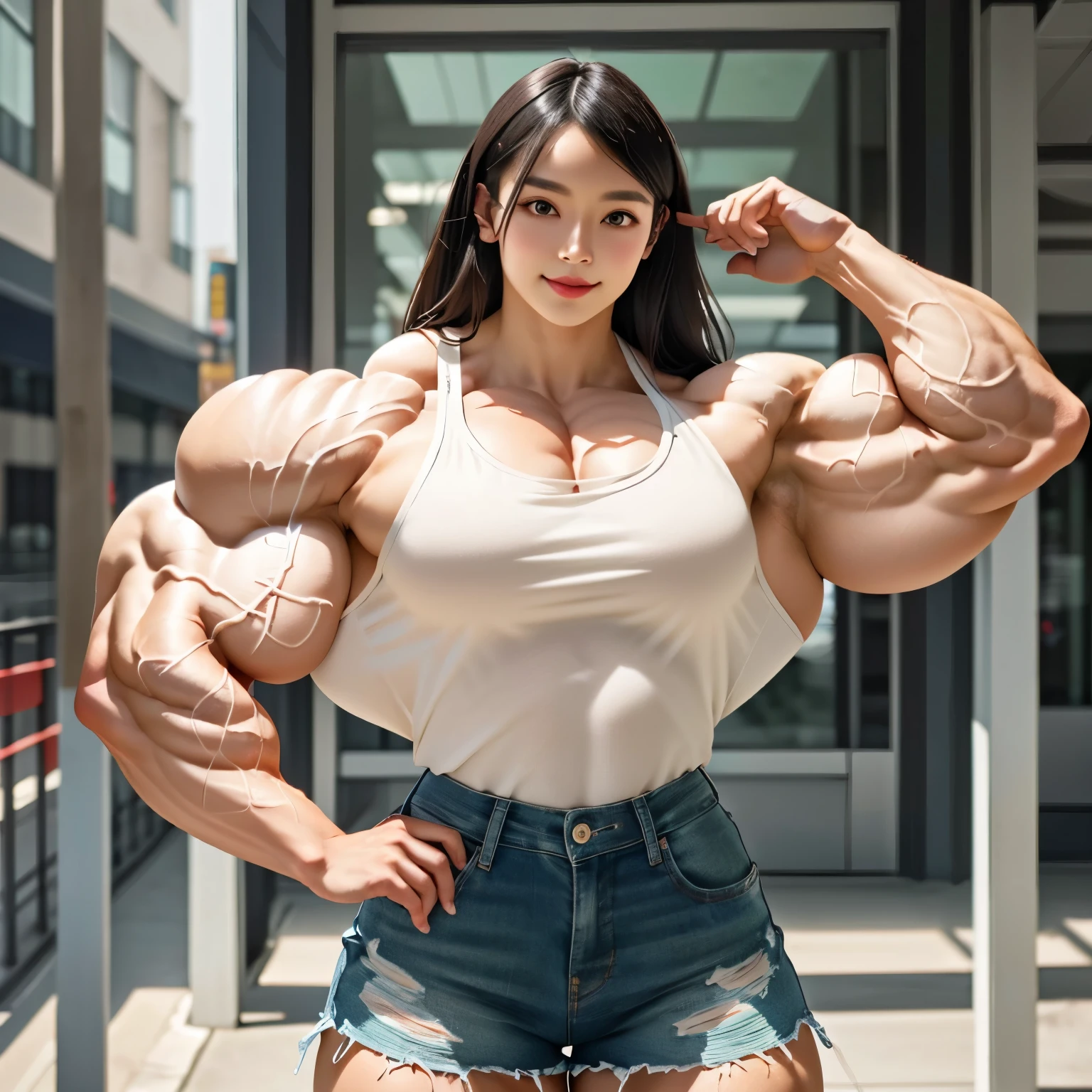 (Best quality,8K,ultra high res:1.5),(very beautiful pretty very long straight hair korean actress girl),(Huge breasts:1.60),(very voluptuous body),(body builder girl:1.5),(wide muscle:1.8),(very light black hair),(moles),(happy smile orgasms expression),(sexy abdominal muscles),(red ribbon),(eyes to camera),(sexy thighs),(cover:1.8),(pink small bikini:1.50),(very slender breasts),(top view),(back side view)
