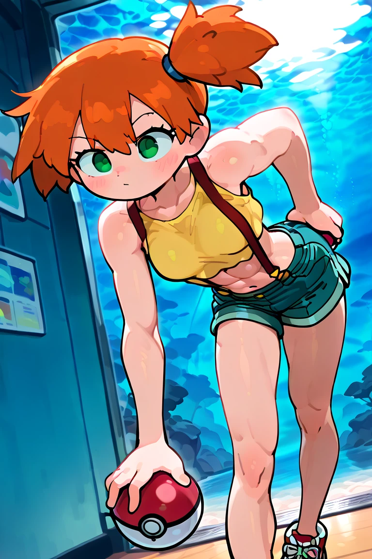 ((Tabletop, Highest quality, High resolution, Pixel perfect, 4K, nsfw)))、1 Girl, Beautiful woman、((short hair, Twin braids、Red Hair)), ((blue eyes、Beautiful eyelashes, Realistic eyes)), ((Detailed face, blush:1.2)), ((Smooth texture:0.75, Realistic texture:0.65, Realistic:1.1, Anime CG Style)), ((Muscular))、((Small breasts、Swollen nipples、Thick thighs)), Perfect body、Inside the train at night、((((:or、Embarrassing、Are crying、blush))))、((Sweat))、Sitting、Spreading her legs、(Put your hands behind your head、Armpits)、((Blue Stripe Bikini))、