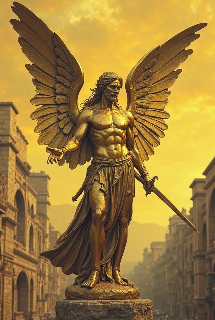 huge, gigantic, marble angel statue towering over a city, powerful, Christian, angelic  <lora:SDXLAngelic:0.8> AngelicStyle, (from above:1.3)