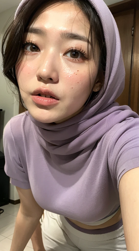 (Realistic Face:1.2), (CRYING FACE EXPRESSION:1.3), Chubby adorable, (sport bra), 1 girl, (face to face), 10 years old, baby face, happy, half body portrait, (face details: 1), (eye details: 1), ((flat breasts)). wearing transparent transparency soft soft long shirt, .. Cute posed. proportional body. Ultra High Res. realistic: 1.4, UHD, (flowers pattern), (hijab), ((Sports Bra Latch)), Tiny Breasts.