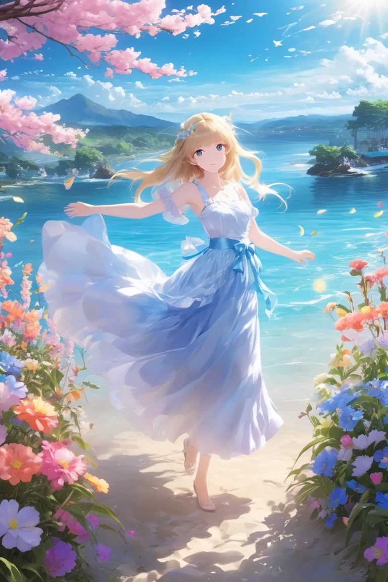 Chapter I:Encounter in a sea of flowers
Summer afternoon,The sun shines on the lush sea of flowers,Brilliant colors sway gently in the breeze。A girl in a white dress walks alone among the flowers,Enjoy this wonderful moment。 --auto