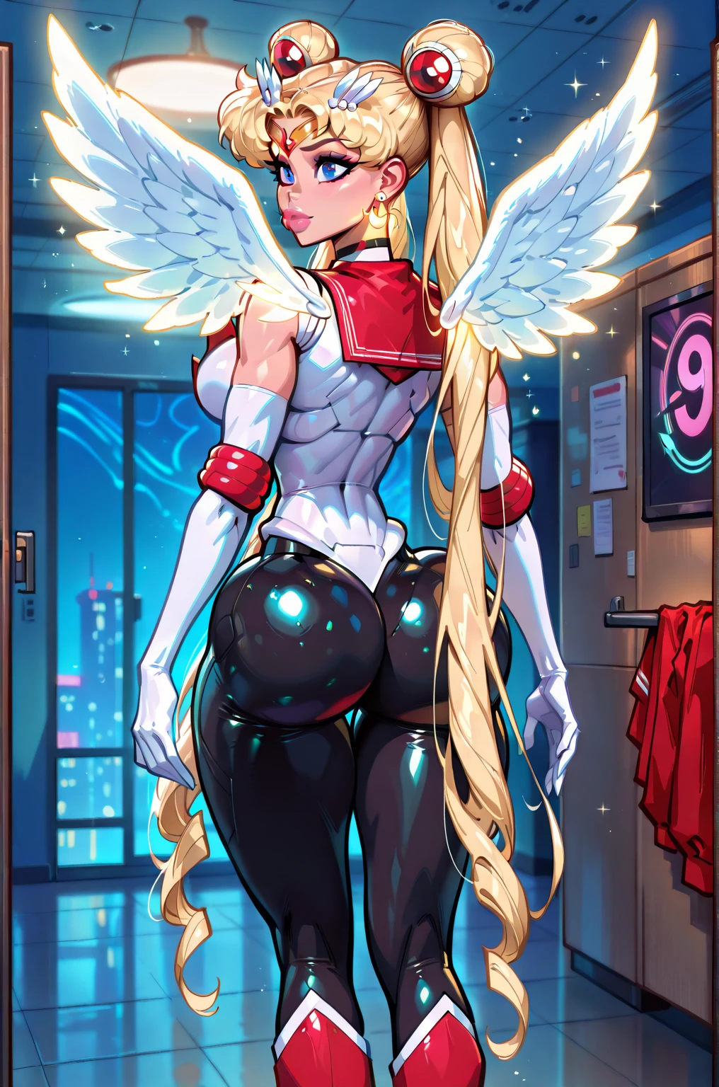 1girl, woman, (supple Rusticcore:1.3) angel, cameltoe, [:colorful, skimpy costume design,:0.2], bombshell hair, platinum hair, Undercut, soft body, wide hips, narrow waist, large breasts, japanese, (noon,  architecture, "at the armageddon Megastructure":1)<lora:EnvyFantasyXL01:1>
