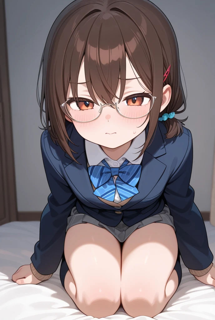 Aimi、1 Girl、Wavy Hair、Glasses、Small breasts、He is short、、High resolution、Highest quality、Detailed face、Fine grain、White panties、Squat、Look at this、skirt