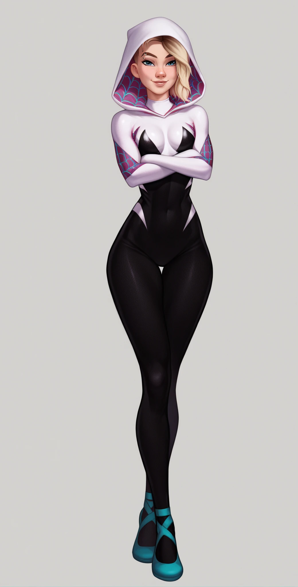 Full body image of Susan Murphy from Monsters vs. Aliens, full body in image, wearing her original outfit (black jumpsuit with white stripes), short blonde hair, female body, slender and athletic body, dynamic pose, detailed pose, simple background, expressive face showing determination, focus on face, line art, sketch