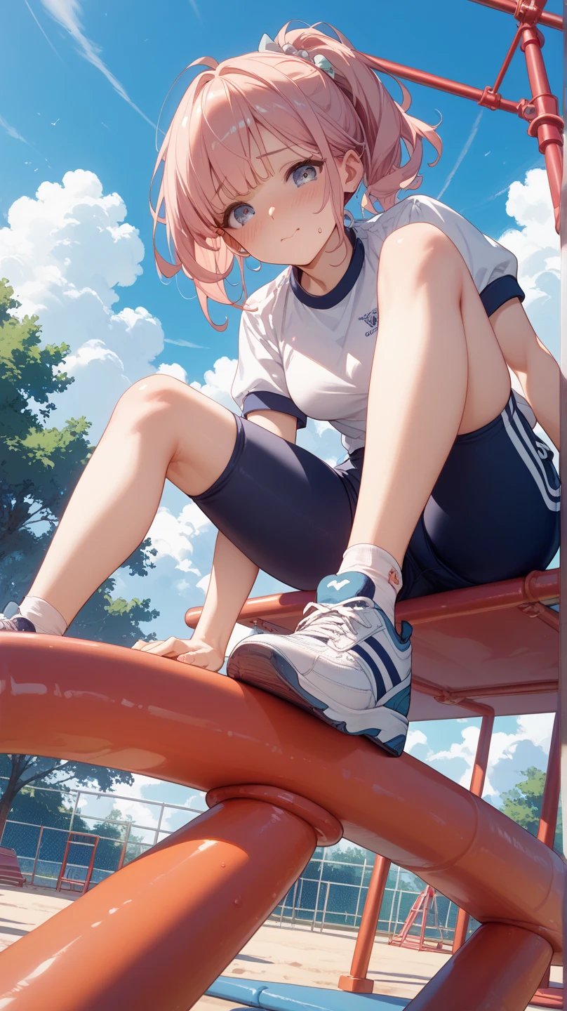 NSFW,Dynamic composition,dutch angle,full body,Focus on legs,{{masterpiece}}, {{{Highest quality}}},{{Very detailed}},1girl,30years old,{Mature Woman}},Female soccer players, {{open the legs:1.6}},{{Sitting on a bench}},{{raise one leg}},{{Loose-fitting shorts:1.6}},shoes,ハイソックス,clavicle,,{{v-shaped eyebrows}},Bad mood,blush,Sweat,raise one's eyebrows ,{{View your viewers}} long hair,Blunt bangs, {{open the legs:1.6}},S,knee sock,soccer fields in the countryside
