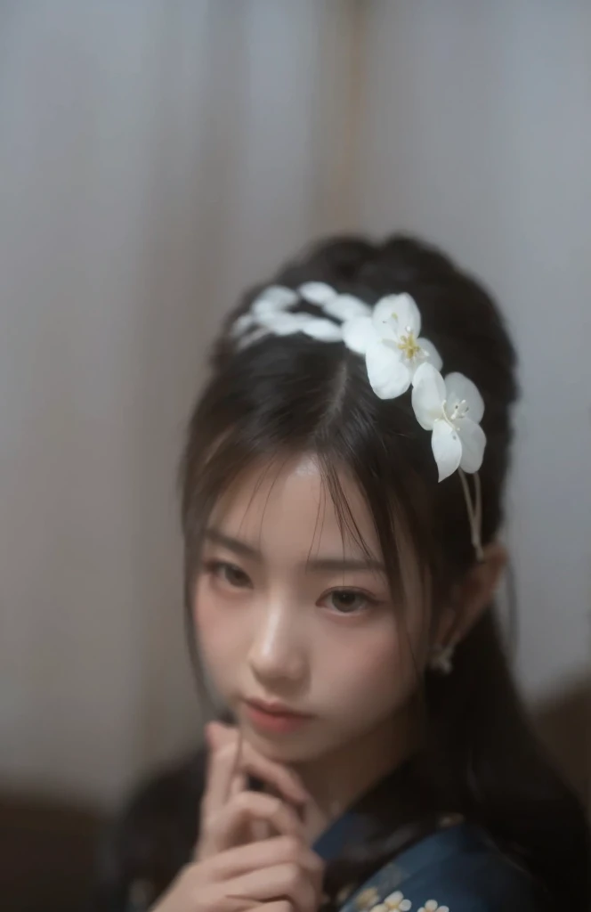 An artist's AD, 10 year old girl, wearing a white floral dress in a flowy and dreamy style, Asian style, rendered in cinema4d, made of crystal, balloon forest theme, fantastic colors, detailed design, soft-focus portrait -- 3:4--v 5.1--s 750 --iw 2
