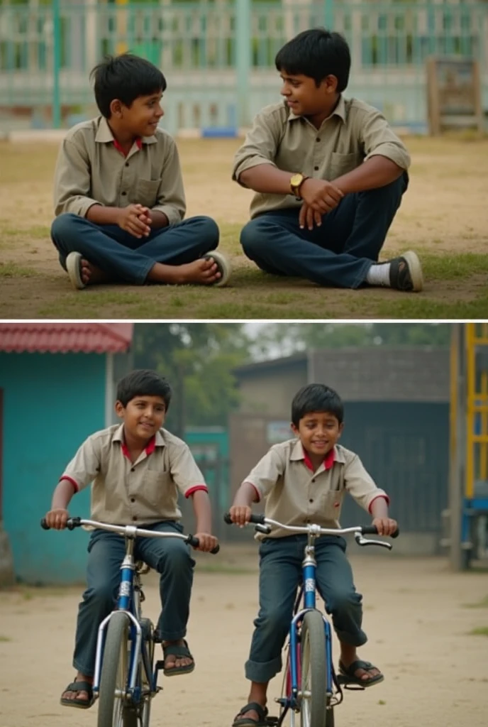 2 Boys who are standing in a park or any open place and talking to each other, their age is 7 or 8 years and both are Indian boys and their background is a bit horror