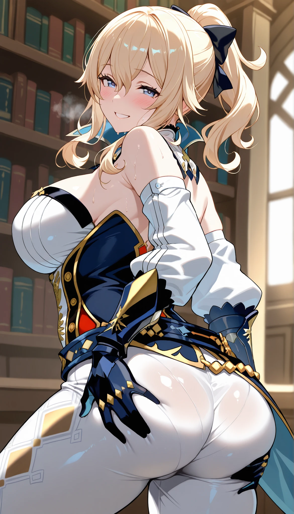 1girl, masterpiece, best quality, medium full shot, cleavage, (grabbing breasts:1.6), sexy, smiling