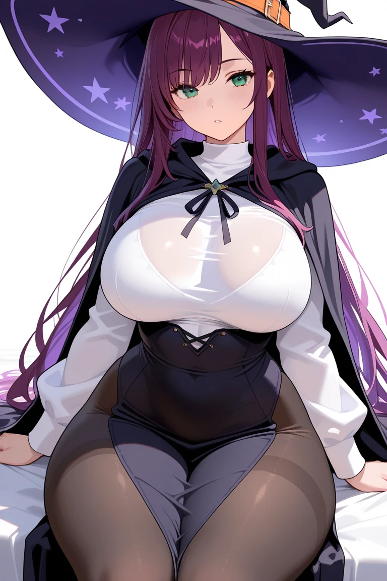 masterpiece,highest quality,(Super detailed),written boundary depth,perfect sentence, Detailed CG,Super detailed,(highly detailed eyes,very cute face,highly detailed face:1.3),beautiful anime girl,(solo girl:1.9),(super huge breasts:1.9),(pink hair,low twin tails:1.5),(light blue eyes:1.3),(smile full of joy:1.3),open your mouth,show viewer,break,(Black Witch's Robe,big witch hat:1.5),black capelet,Black slip dress,black elbow gloves,break,(spooky forest background:1.5),floating purple light,night,Crescent Moon,reach out your hand,(Are standing,cowboy shot :1.5)