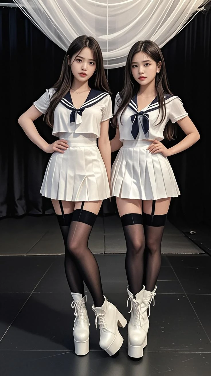 (Original Photography:1.2),(realistic、Practical:1.2),Cute sexy girl, Perfect body,Very long curls, Very detailed details of the face,Perfect hands,Bunny Girl, Exquisite clothing,Long legs,High heel,Surreal, Detailed lighting, Japanese style, 2 girls standing together