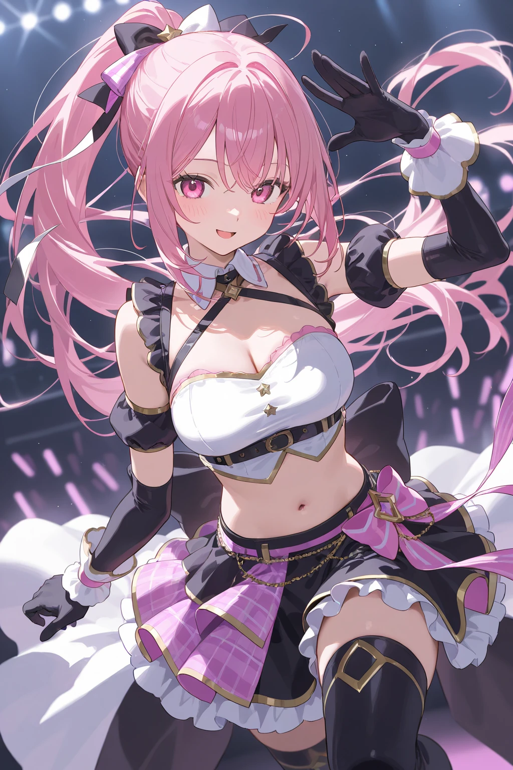 ((masterpiece)), ((best quality)), (ultra-detailed), ((kawaii)), cute, (lovely), ((sexy)), ((extremely detailed)), 4K, (8K), best quality, (beautiful), (anime style:1.2), flat color, painting, BREAK, dynamic pose ((nsfw)), BREAK, upper body, gradation, Beautiful girl with pink hair,with hair dishevelled,long pink hair, double Bun hair, White pupils,The legs are very thin,The legs are long, blue eyelashes, masterpiece, BREAK, 1girl ((20 years old)), cyberpunk, blackbikini, Kanji Mitsusato characters, Bangs, Dress perfectly, Large Thigh, possession, Fortnite, womb tattoos, BREAK, large breasts, smile, open mouth, long hair, double bun hair, (pink hair, Deep blue Eyes:1.2), Sparkling eyes, (Perfect eyes:1.2), (Perfect iris:1.2), BREAK, (cool), BREAK, shiny-glistening, ultra shiny body, gleaming, Cute face, kawaii, Large breasts, delicate hair, disheveled hair, BREAK, gray background , ((low camera angle, ground view)) Tall and tall,Thin, 8k, ultrarealistik, oficial art, NSFW