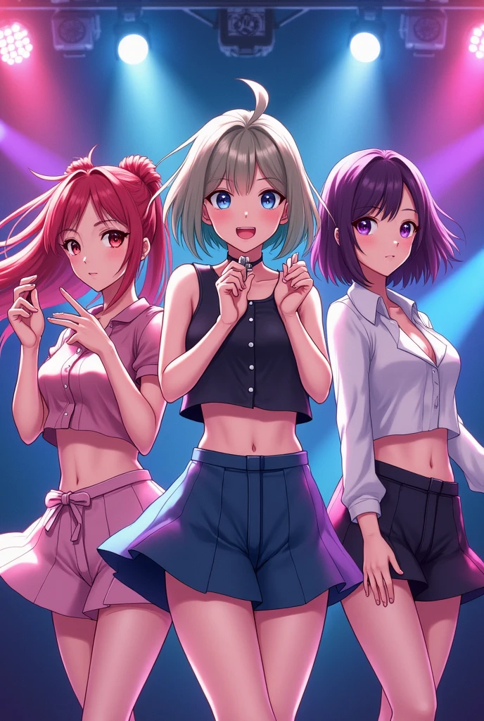 Masterpiece, ((((Detailed eyes and detailed face: 1.2), Dynamic Angle, ((((Detailed eyes and detailed face: 1.2)))))), (Perfect human hand, super detailed human five fingers)))), ((Perfect human foot)), Upper body, 1 or 2 girls, Smile, Wolf ears, Wolf tail, Pink eyes, hair between eyes, (Wink))), D cup, cleavage, striped hair, ( (Variegated hair color: 1))))), ((((Random hair color: 1)))), Variegated hairstyle: 1, twin tails, ultra-detailed gradient hair, ((T-shirt with kagenari letters)))), professional designer, fashion leader, ruffled dress, love live, jewelry, backstage, best stage, climax, professional stage, ( Holding the microphone with your left hand and singing emotionally, overflowing emotions, the best smile))), singer, vocalist: 1, idol, diva, professional stage, professional lighting, live lighting, averting gaze, fan service: 1, ((((satellite photo seen from the audience)))), ((((Panchira, cute panties))))