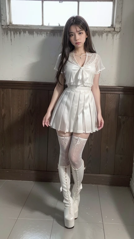 Ultra-high resolution, Realistic, Very detailed, Golden Ratio, Highest quality, (女子高校生2人がこちらを向いてAre standing全身ショット), Japanese high school girls, (promotional photoshoot), (Are standing), (They always wear black stockings.), They stand on the floor wearing brown high heels, (Two beautiful high school girls with exemplary figures), Beautiful Face, (Realisticな face), (Blondeのショートカット:1.3), Japanese Blonde, Blonde, short hair, Black Hair Band, Glare, Frowning, Drooling, Long Tongue, Verbal invitation, compensate, Frowning, Frowningをする, Surrealism, First Person View, First Person View, Wide-angle, Ultra-high resolution, Anatomically correct, Super detailed, 16K, (Two beautiful high school girls, Standing side by side), They both wear the same uniform, (She is wearing a navy blue mini uniform..), (Not exposed), Not see-through, (F Cup Big:1.8), Cleavage, (Realisticなシャツとスカートの制服), Narrow waist, (The pleated mini skirt is very short:1.7), (wide thighs and long legs:1.6), (Seamless black stockings:1.5),(wide thighs), (Very long legs), ((Thighs in shiny black stockings)), (The black stockings have no pattern.), (Wearing brown high heel loafers), Accurate high heels, ((Semen is an opaque white liquid:1.4)), (Contrast of black stockings and white semen:1.5), I can see it clearly, ((A large amount of white semen flows on black stockings:1.7)), They were covered in a lot of semen