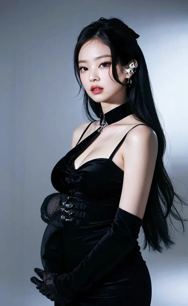 （（Surreal、Super detailed image, maybe a photo.，Captures the details of the skin texture of an incredibly beautiful woman.））Wearing a Lucid Dream dress，long black hair。