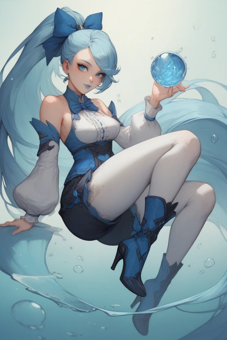 (mature:1.8)1girl, blue hair, bottom of the ocean, full body, surrounded with fishes