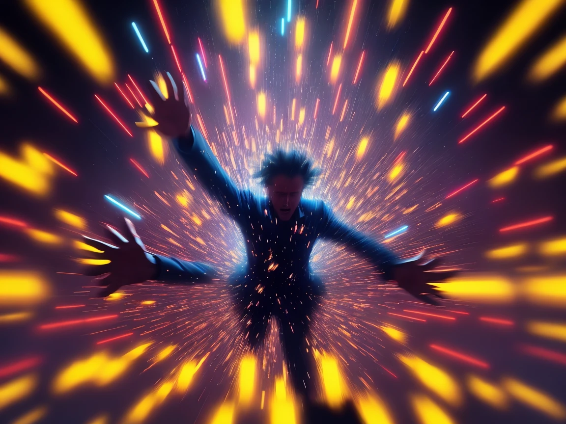 (Highest quality:1.2),One man,alone,Are standing_Split,whole body, Photo of a Japanese man in his 20s made of shiny white and silver translucent glass and plastic,Muscular and shirtless, Silver metal interior, Dynamic pose, Flow organic structure, A sparkling golden circuit, colorful Neon decoration, Ball of Light, Illumination, Illumination circuit, Neon decoration, Depth of Field Focus F/2.8, H'art.right. liver, Greg rightutowski