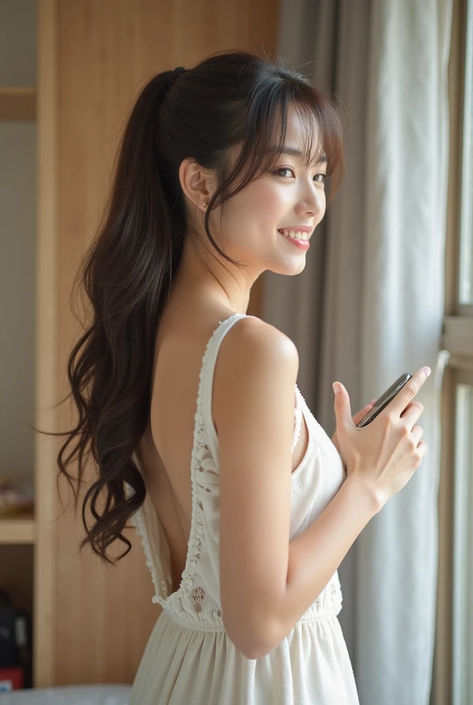 There was a woman in a white tank top doing yoga poses., Dilraba Dilmurat, beautiful south korean women, Gorgeous Chinese model, หญิงKorean girlที่งดงาม, Tzuyu from two times, With a cute-detailed face, have a ponytail, Chinese girl, หญิงKorean girlที่สวยงาม, Korean girl, Brown hair in a ponytail, Cute young Korean face