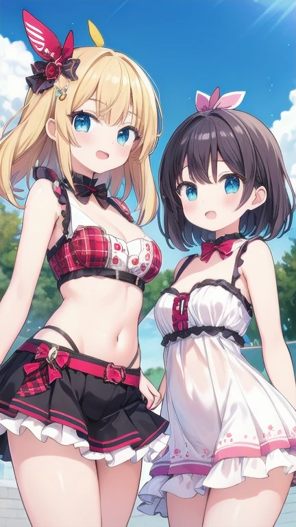 (small breasts:1.2), (perky chest:1.2), (pointed chest:1.2), (Pudding cake magazine cover:1.3),(from above:1.0),(shoot from the side:1.1),masterpiece, 1girl, Amazing Cleavage:1.1, thin waist, optimum,tmasterpiece,hight resolution,best qualtiy,hyper HD,super detailing,awardwinning,a 18yo cute girl,(The upper part of the body),??????? correct,Beautiful Black miniskirt,garters,Gaze,Small face,bangss,holster,Beautuful Women,hands up,leg holster,Gaze,black boots,Cowboy Shot,cute face,a blond,Longhaire,Twin-tailed,Braids, Hairline,(scarlet eyes),long eyelasher,Hanging eye corners,White skin of the, ((see through camisole:1.0)), ((Sheer nipples:0.1)),Rocket Tits,(Slim body),smile,seductive weak smiling,(with sparkling eyes and a contagious smile),little open mouth, Looking at Viewer,