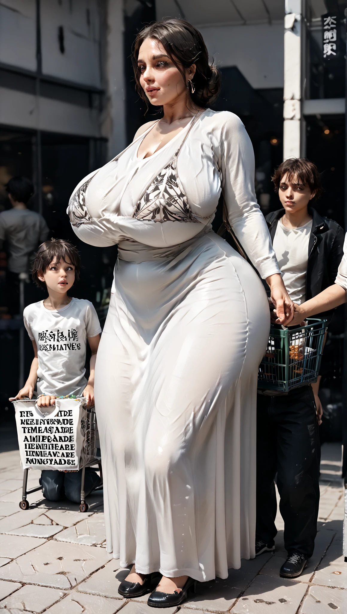 thick black blouse, (big giant enormous oversized massive huge colossal breasts:1.5), (gigantic sagging breasts:1.5), (very long full wavy hair)