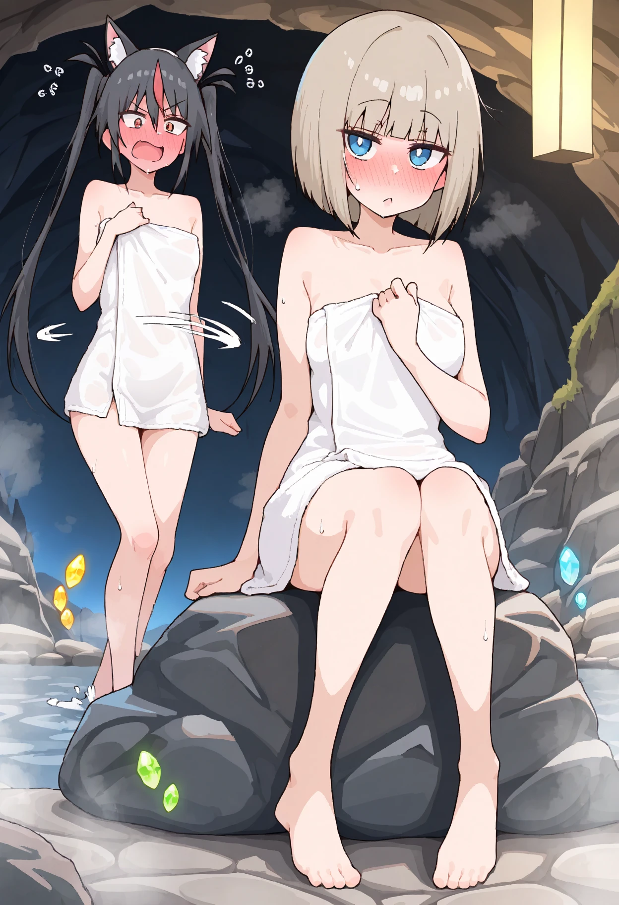 Highest quality、Ultra-high resolution、Fantasy、roleplaying game、Naked busty girl with no clothes on posing embarrassedly on stone floor、Inside the Jail