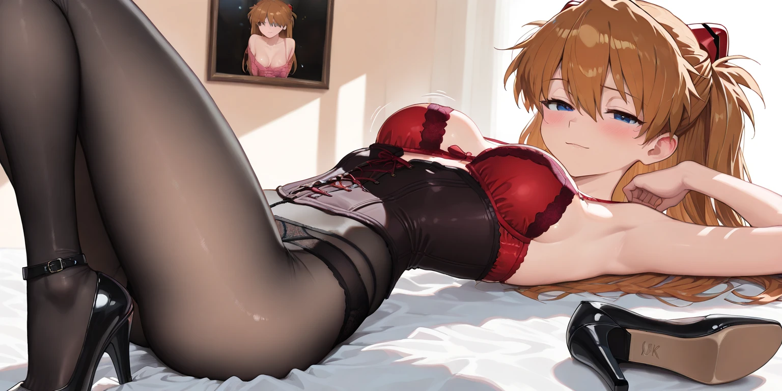 anime, beautiful face, highly detailed face, detailed perfect eyes, perfect hair, perfect lips, perfect legs. highly detailed background, perfect lighting, full body, 1girl, solo, ruby hoshino, ruby, oshi no ko, indoors, black heels, blonde hair, thighhighs, stockings, bedroom, absurdres, high res, ultrasharp, 8K, masterpiece, looking at viewer, (sexy pose:1.2), (full body:1.5), teasing, wearing bra, wearing underwear, in a miniskirt, stockings, wet, bending over fowards