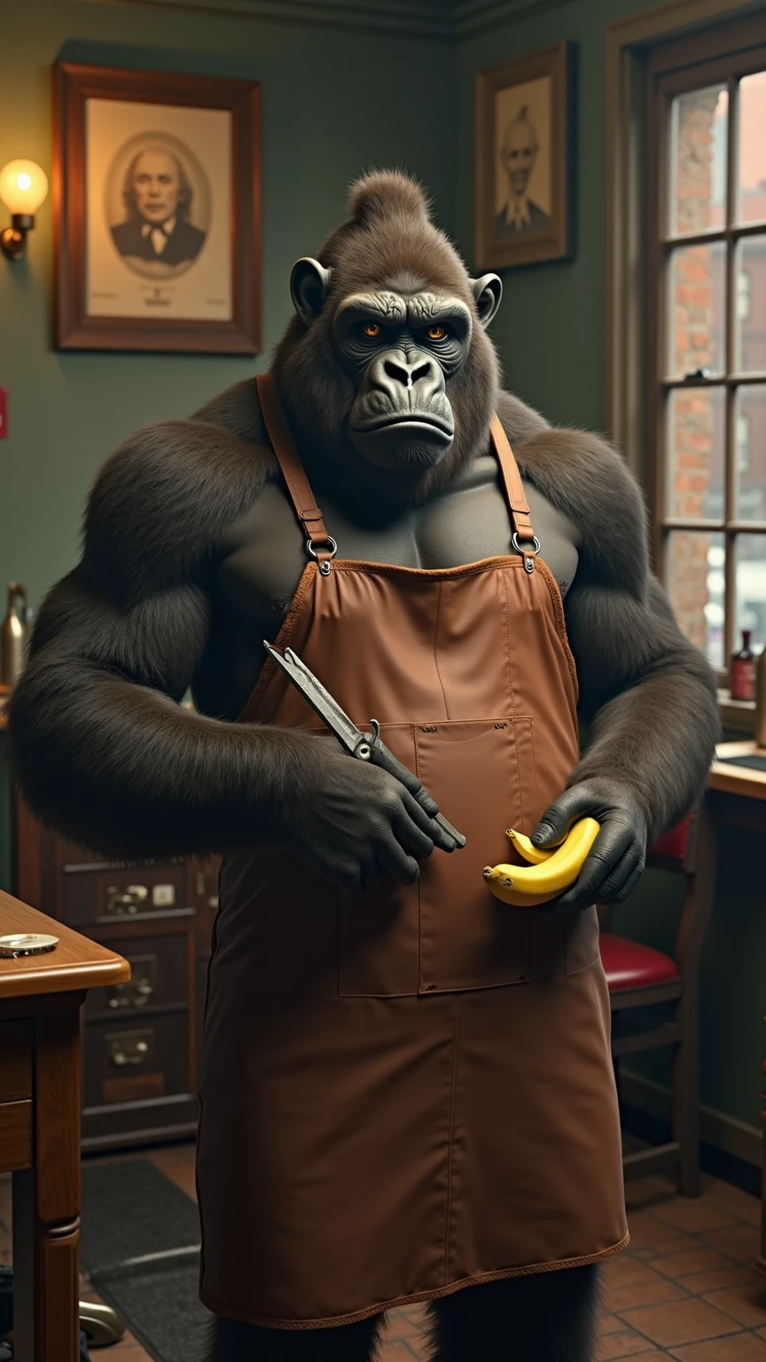 Closeup of a muscular male gorilla sucking a cock performing oral sex on a horse with his mouth, wearing a cap and with semen on her face in a public bathroom during the day, well detailed body, ultra detailed, sweaty, NSFW
