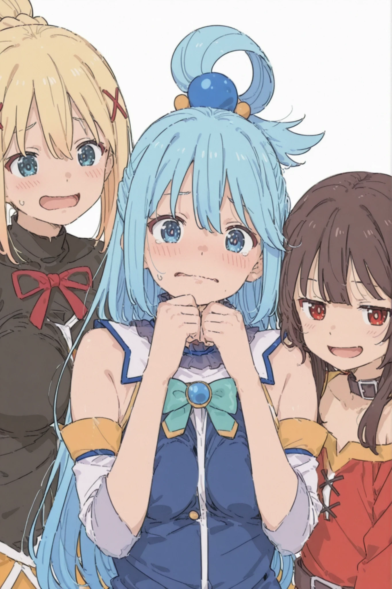 3girls, megumin, aqua (konosuba), {darkness (konosuba)},