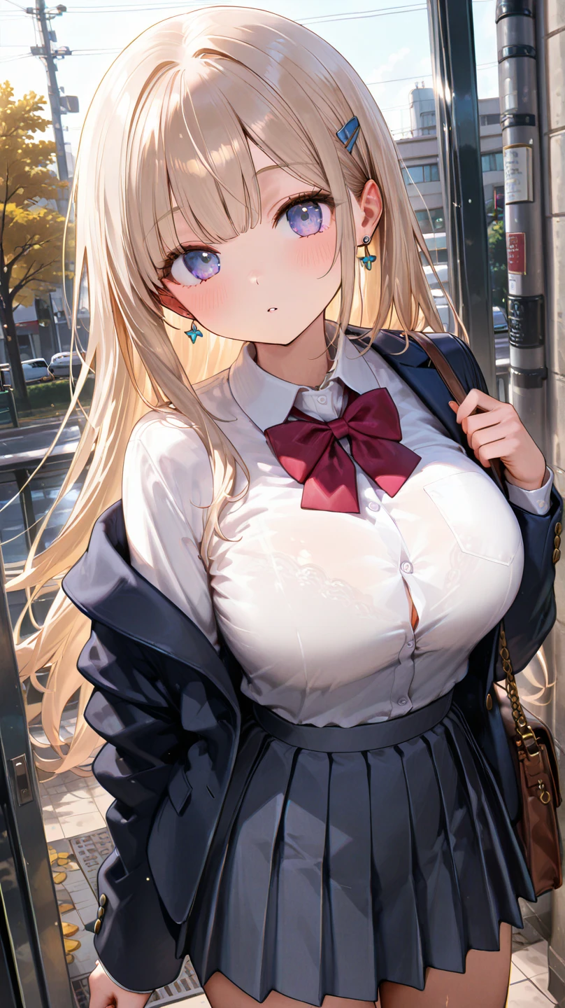 NSFW,4K,Gal:1.3,Anatomically correct,school uniform:1.3,A pure and innocent girl, Very cute face, Like an idol, (masterpiece:1.2), (high quality), panties, 黒いニーハイソックス, Hip, Blue Skirt, alone, Blazer Type, loose socks, Lifting clothes, Brown eyes, pure gaze, mini skirt, Lift yourself up, Check skirt, blush,((Mid-chest)), (Sweating profusely), Long Hair, physical education, Beautiful legs, ((in the train))pussy in big penis
