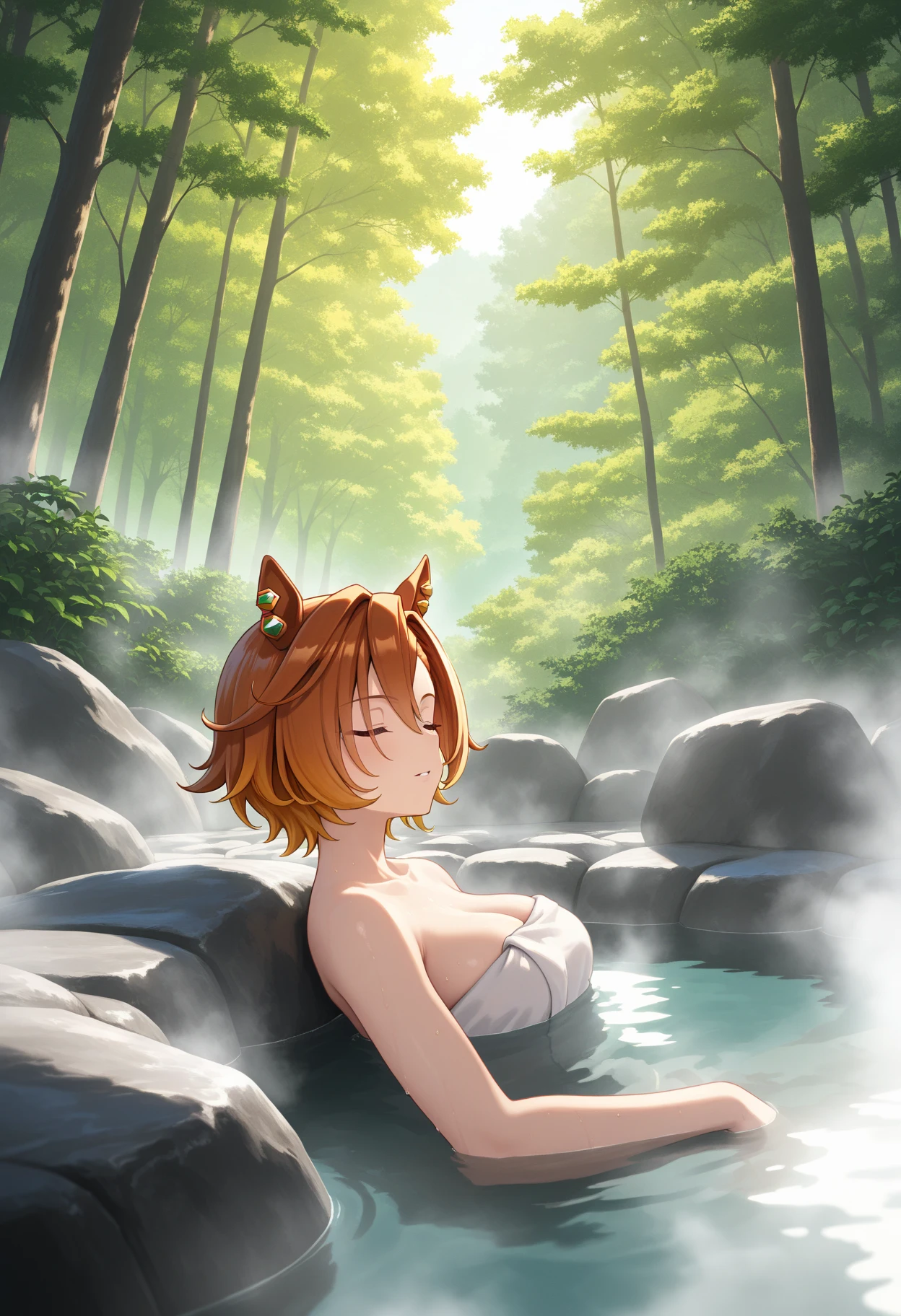 masterpiece、hot spring、take an open-air bath、Two girls who personify baby foxes、 body type、Little、Fox ears and tail、snow scene、full nude、relaxed expression