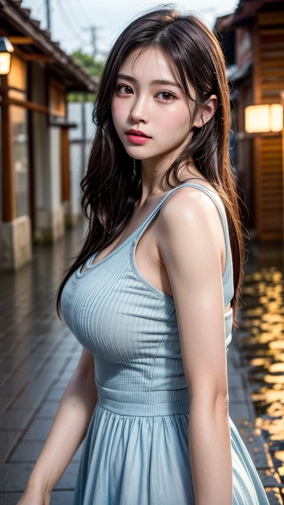 (Top Quality, 8k, Masterpiece: 1.3), Beautiful Woman, Female 1 Person, (Breasts, Attractive Body: 1.2), Abs: 1.1, Dark Brown Hair: 1.1, (Wet Body, Wet Body: 1.2), See-through, Ultra Ultra Thin Shirt, Ultra High Detail Face, Detailed Lips, Detailed Eyes, Double Eyelids