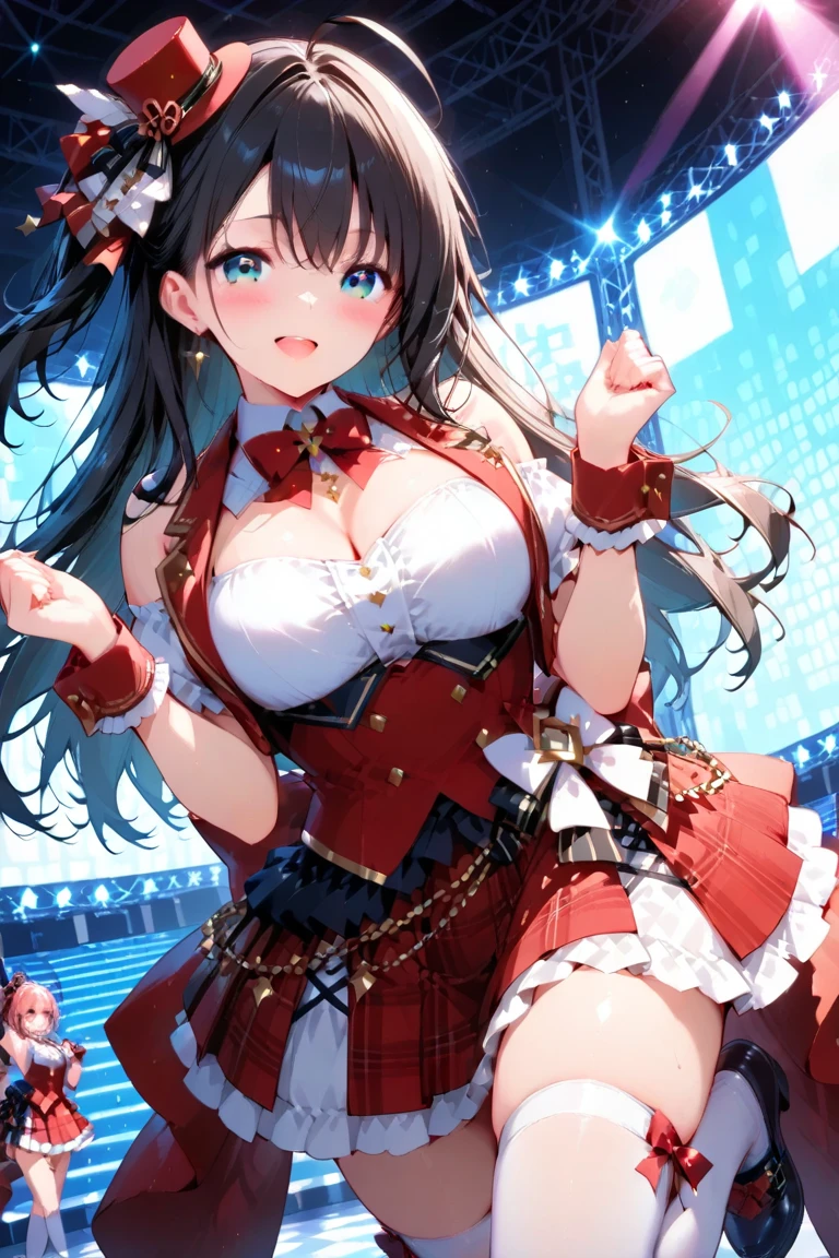 ((Raw photo、highest quality、High resolution、Ray tracing、nffsw、highest quality、precision processing、Portrait,3D,pureerosface_v1:0.7、)、(( shiny red leather bondage、dark red BDSM、Bold、long tight skirt、1Girl of Man,)))((((Wave Hair、cleavage emphasis、big breasts:4.0、thin legs、blue eyes、Detailed depiction of limbs、small nose、perfect body、No sleeve、full body figure、high heels、18-year-old,))))、universe、