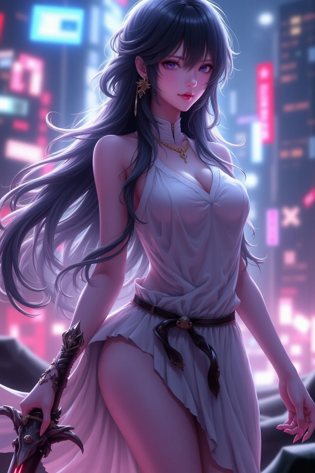 Toma de la cintura de la elfa, intrincado, cara delgada, elegant, Usa un collar de zafiro, Vestido blanco claro,Con tirantes, in front of the camera, Muy detallado, pintura digital, estaciones de arte, arte conceptual, liso, Sharp focus, illustration, Arte de Artgerm, Greg Rutkowski y Alphonse Mucha., 8k, niebla de volumen, full bloom, rayos de luz, luz, panoramic view